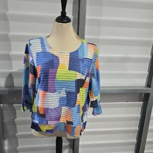 Alfred Dunner Colorblock Abstract Women's Top‎ With 3/4 Sleeves  Size PXL
